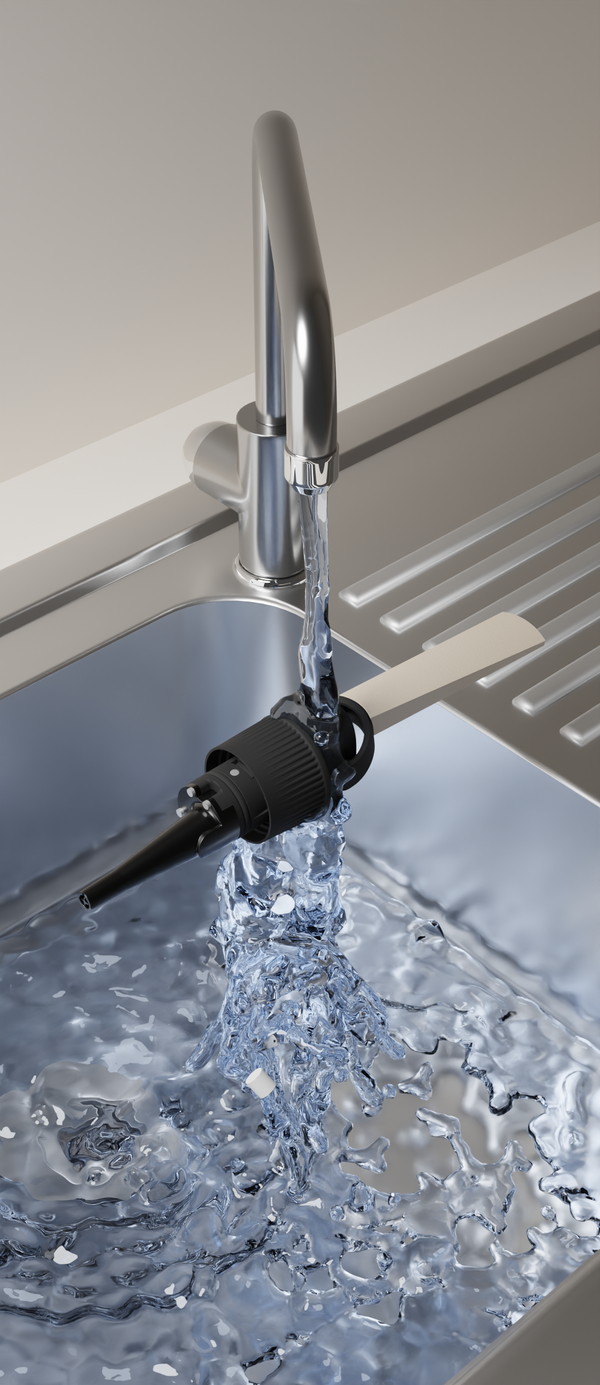 Open the tap and clean