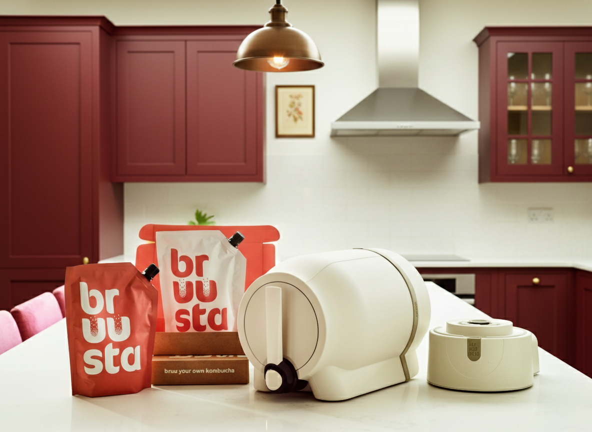 Complete kombucha home brewing kit including the Bruusta brewing device for making kombucha easily at home