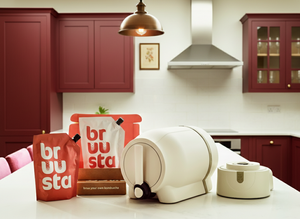 Complete kombucha home brewing kit including the Bruusta brewing device for making kombucha easily at home