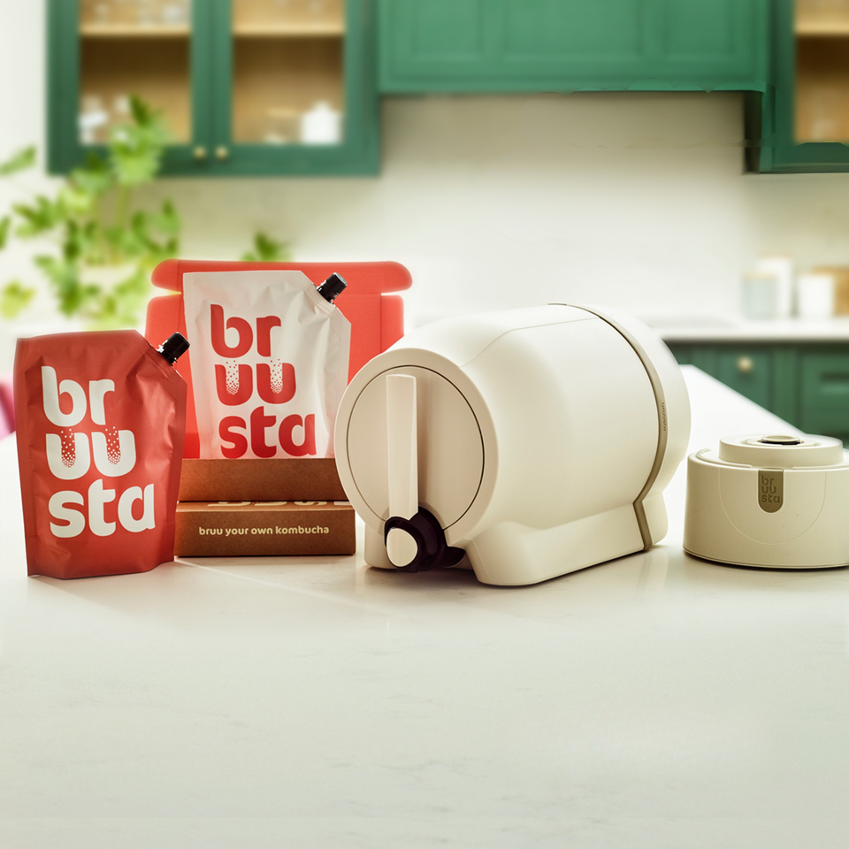 Complete kombucha home brewing kit including the Bruusta brewing device for making kombucha easily at home