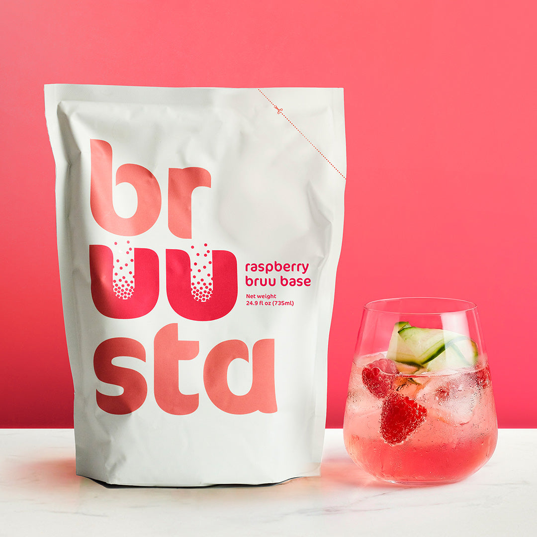 raspberry Bruu Base kombucha brewing mix used with the Bruusta home brewing system